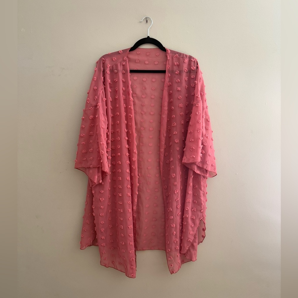 Plus Size Pink Swiss Dot Chiffon Kimono - 4X